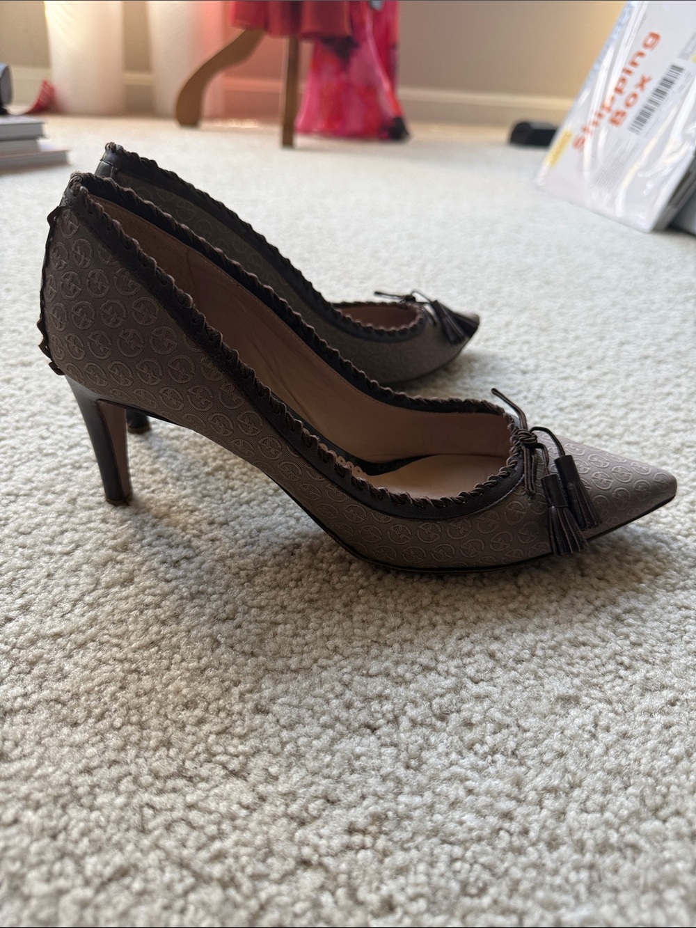 Giorgio Armani Brown Monogram Pointed Tassel Pumps - Picture 7 of 7